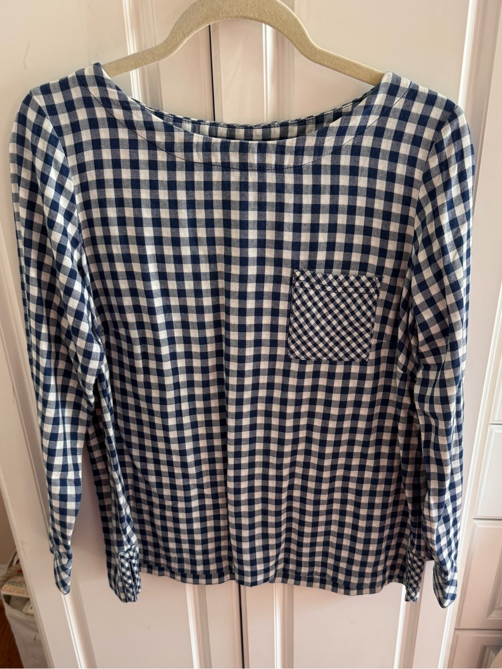 Jjill small petite gingham button back blouse, like new
